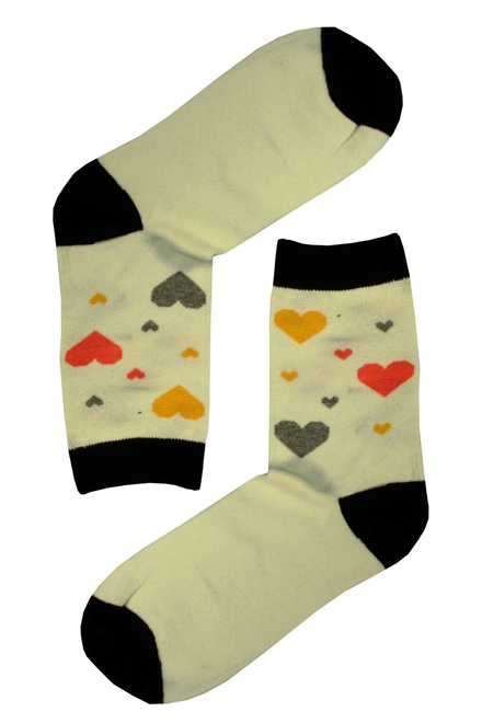 Veselé ponožky - barevná srdíčka smetanová velikost: 38-41