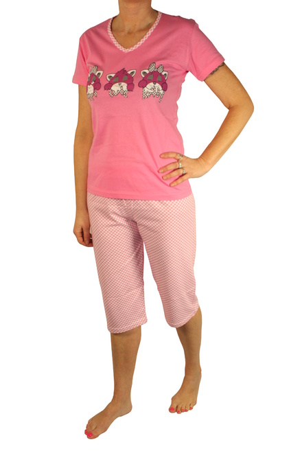 Rose Cats 3/4 pyžamo dámské růžová velikost: XL