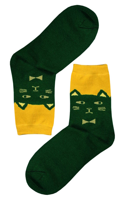 Veselé ponožky kočka tmavě zelená velikost: 35-38