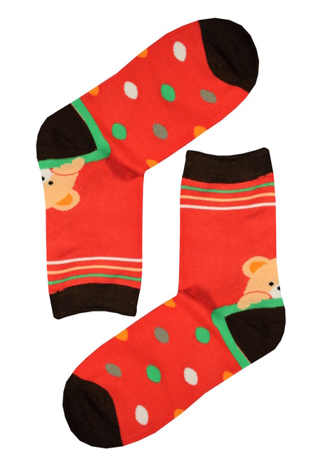 Happy Bear - veselá ponožka světle červená velikost: 35-38