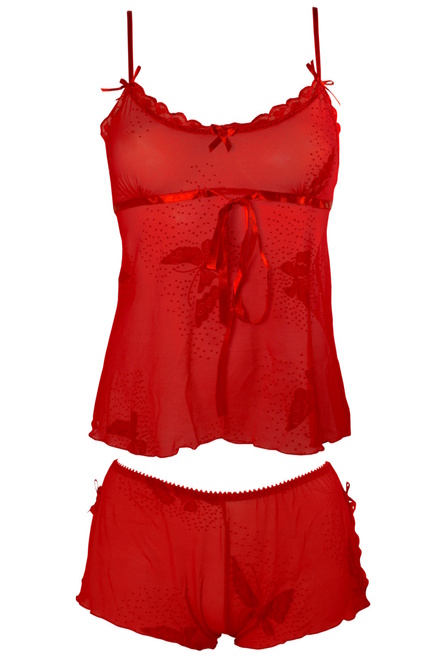 Trina Red sexy komplet - košilka + kalhotky červená velikost: L