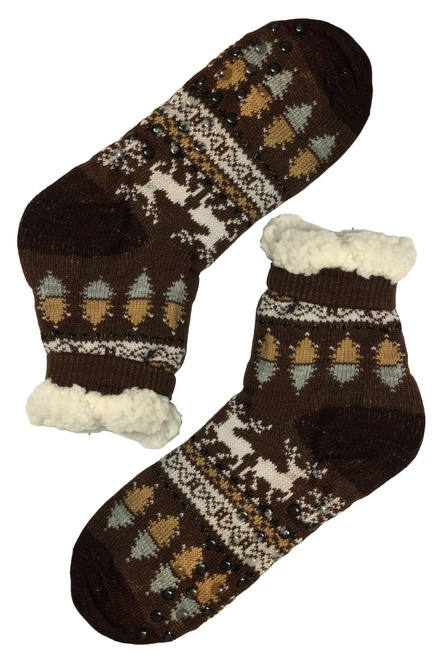 Norský vzor hnědé ponožky s beránkem 1133